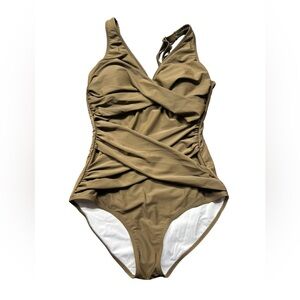 SMISMIVO women’s modest one piece swimsuit w cross front panel size M NWT